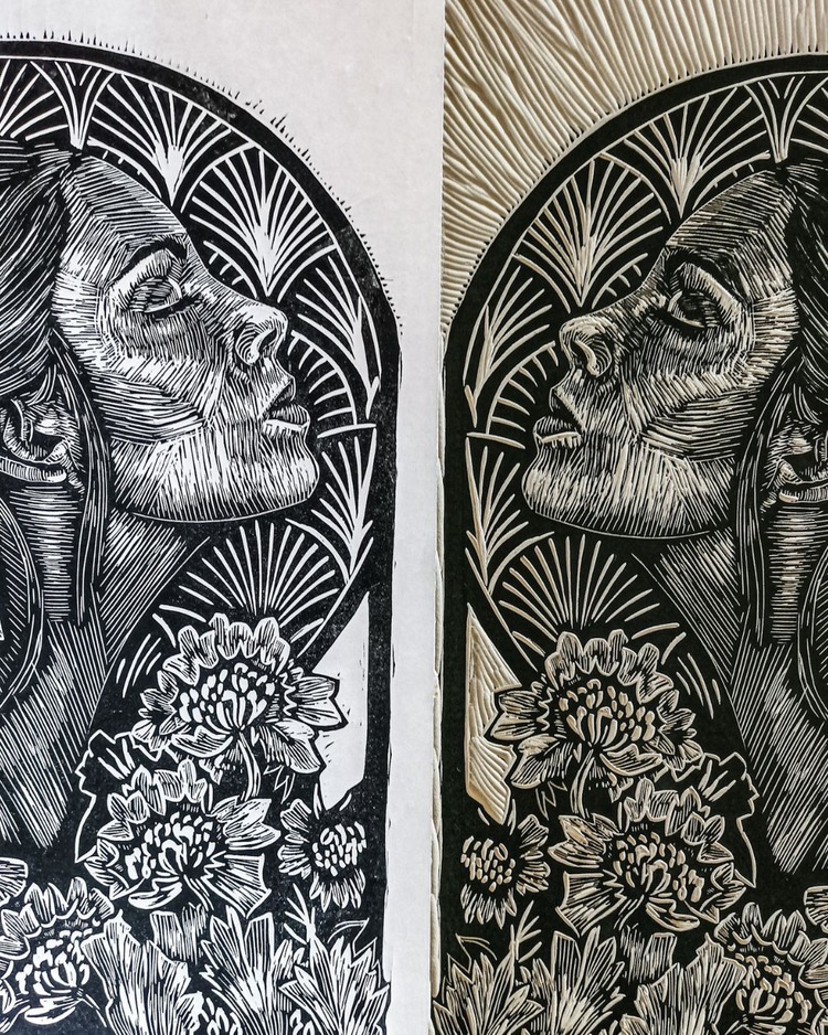 Elephant Lino Print, Two Layers Gradient Relief Print 
