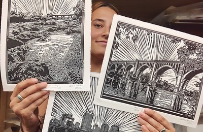 Sophie Printmaking | James River, Linocut to Screen