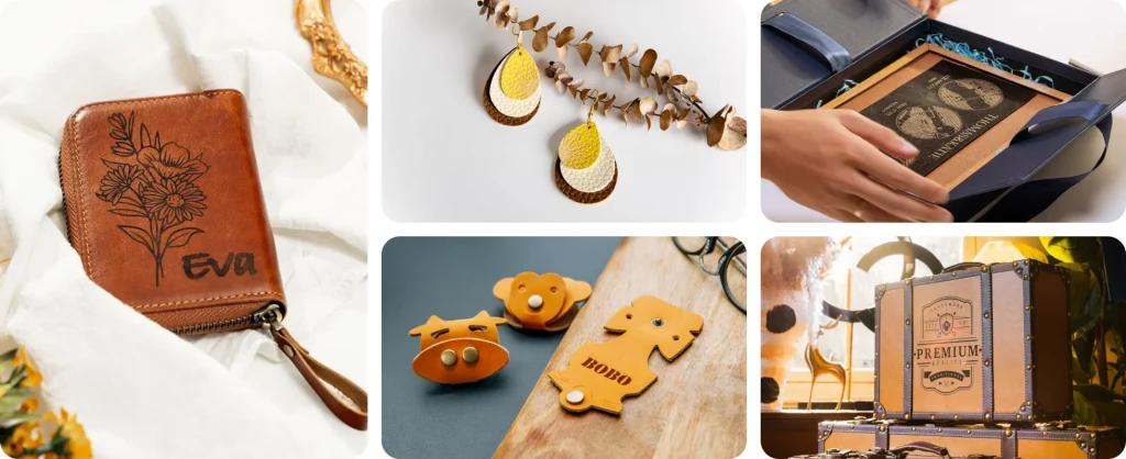 A personalized brown leather wallet with floral design and the name 'Eva' engraved.